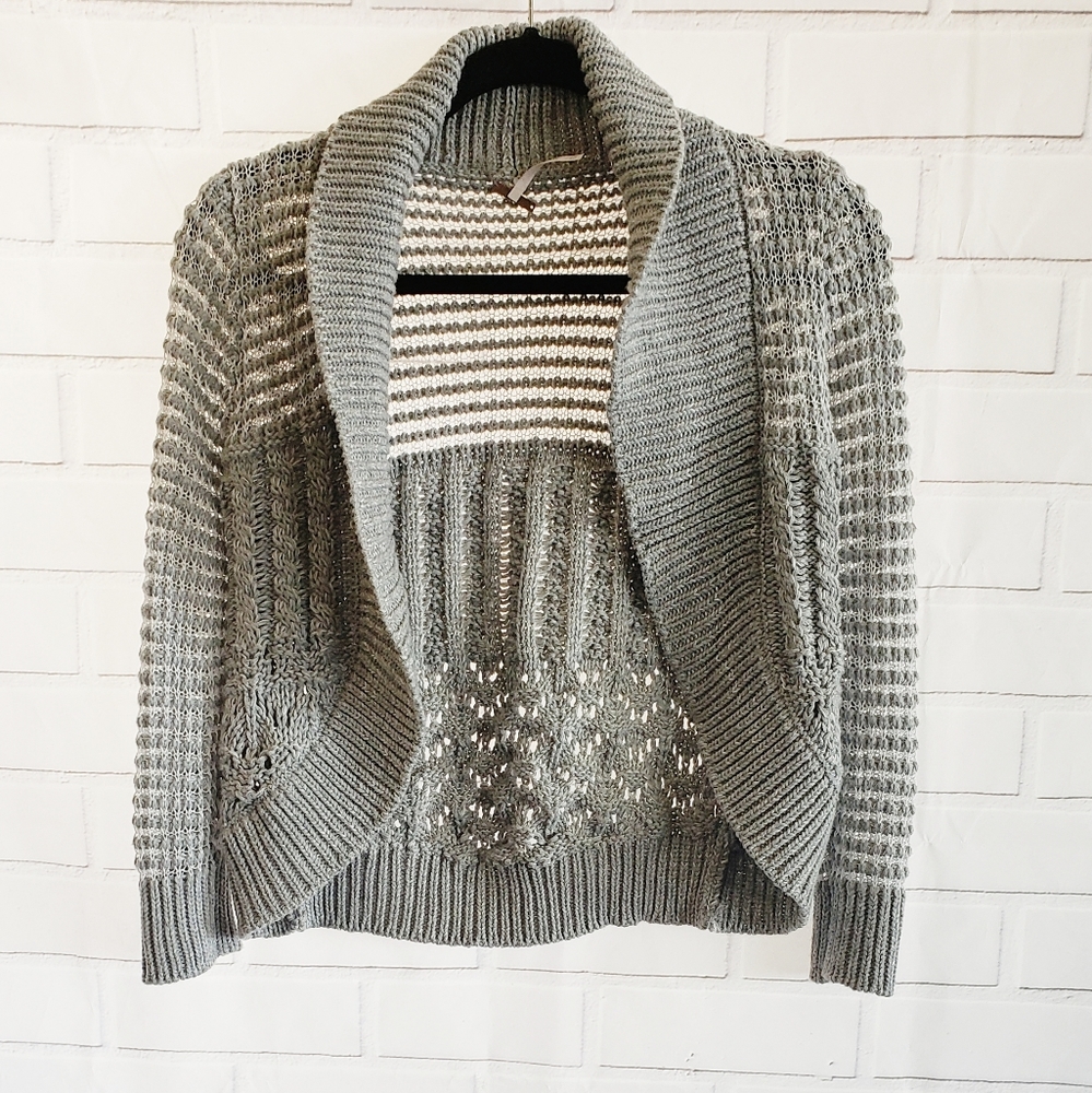 POOF GIRL cropped knit grey cardigan size L
